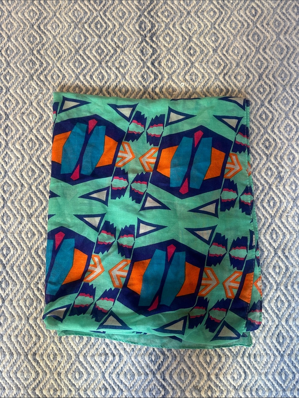 Lightweight Geometric Print Scarf in Teal & Orange